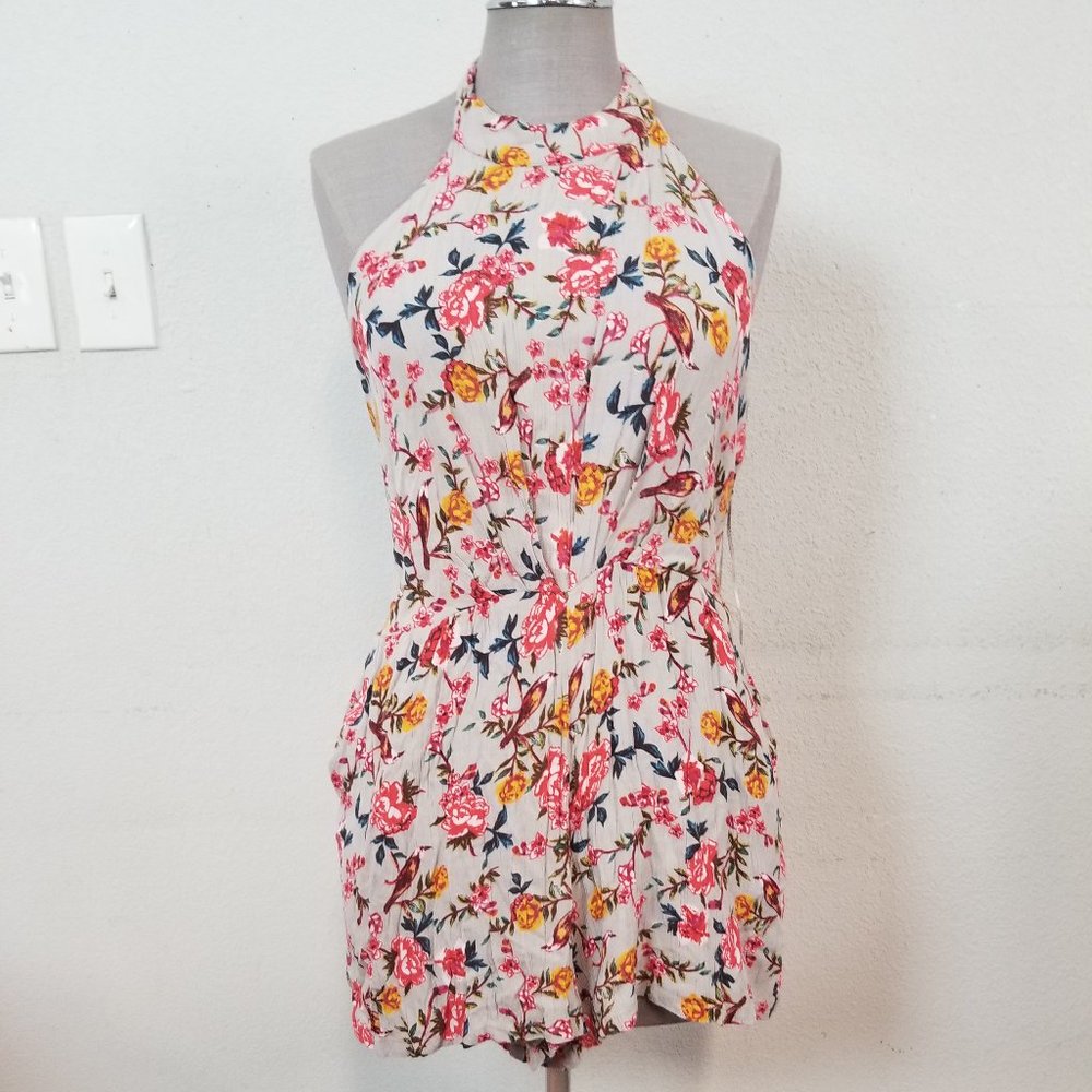 Angie Floral Romper- Halter w/Ties At Neck Women’s SIZE Large